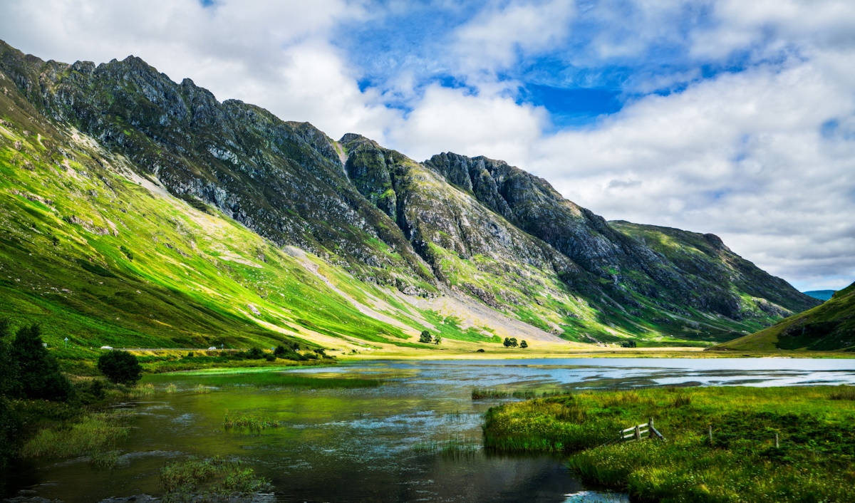 Scenic view of the Scottish Highlands with mountains and a loch