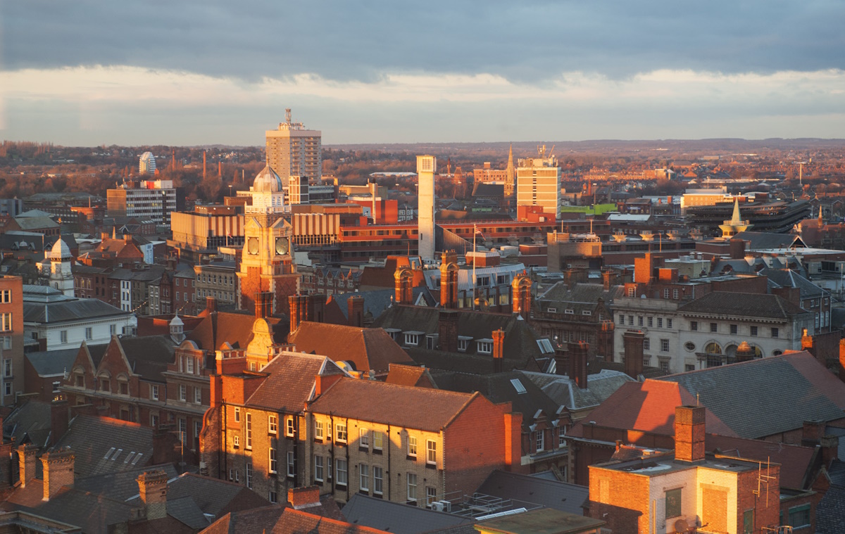 View of Leicester city center with the clock tower