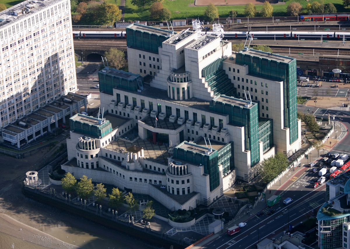 MI6 headquarters building in London, known as SIS Building or Vauxhall Cross