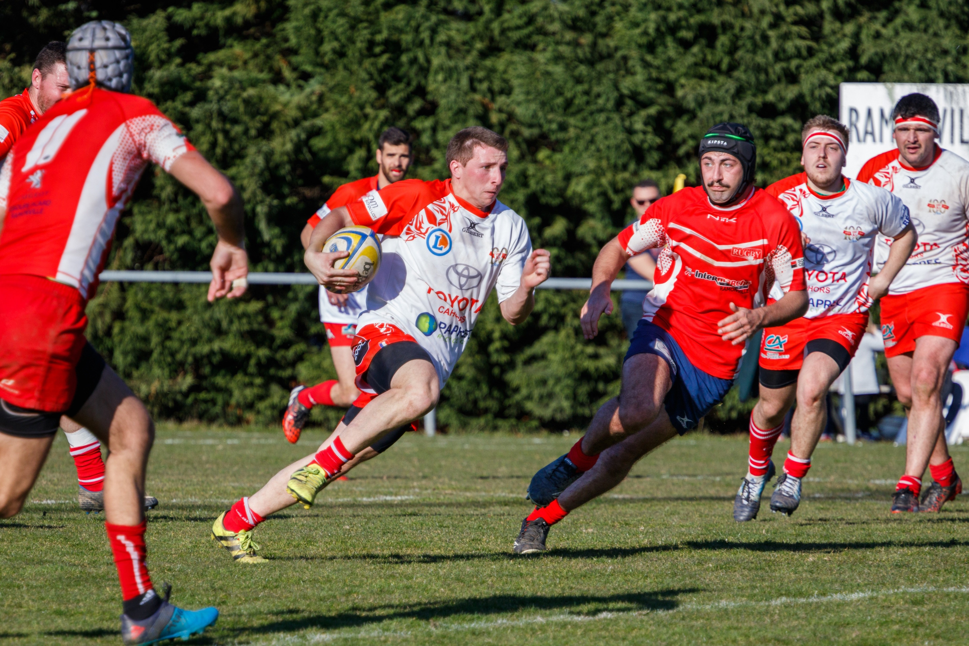 Rugby players in action